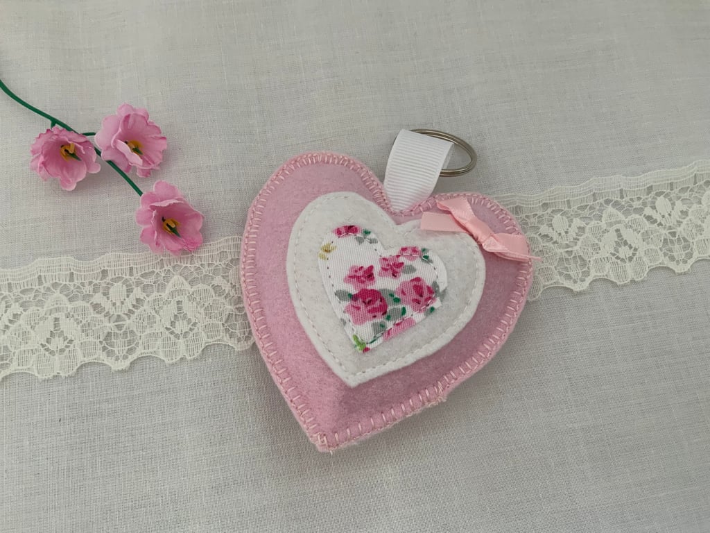 Personalised Felt Heart Keyrings, Handmade Mothers Day Gift, Mum Keyring
