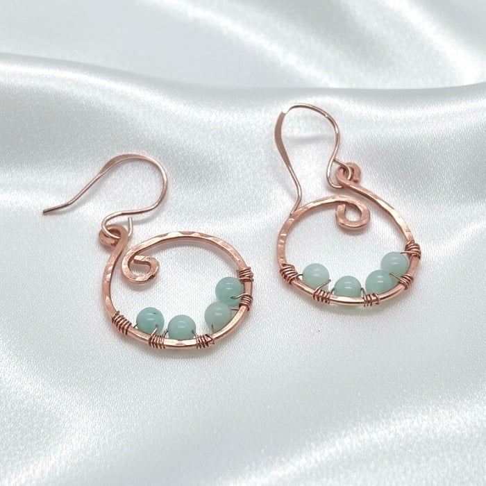 Hammered Copper and Amazonite Earrings