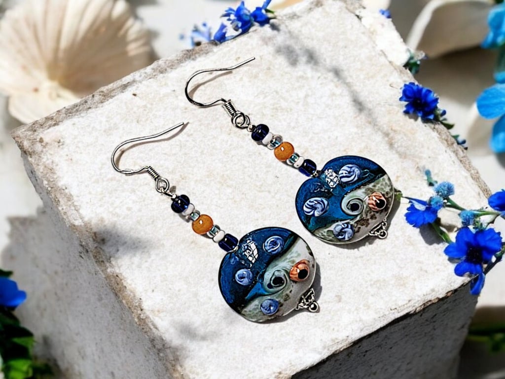 Ocean lampwork earrings, special jewellery, unique jewellery, ocean jewellery, g