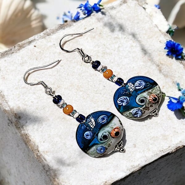 Ocean lampwork earrings, special jewellery, unique jewellery, ocean jewellery, g