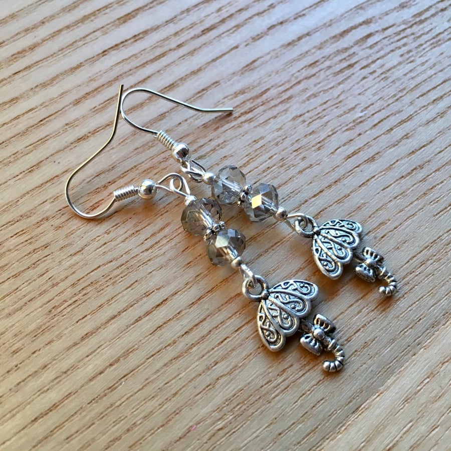 Grey Umbrella Charm Earrings, Gift for Sister or Mum