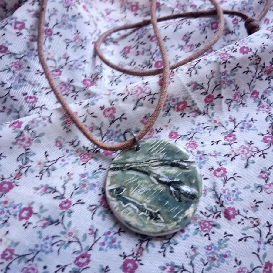 ceramic necklace pendant handmade- fir tree no 6
