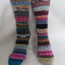 Hand-cranked Frankensox Knitted Ribbed Wool Socks Size 4 to 5
