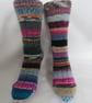 Hand-cranked Frankensox Knitted Ribbed Wool Socks Size 4 to 5