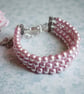 Pink Glass Pearl Three Strand Bracelet - Image 3