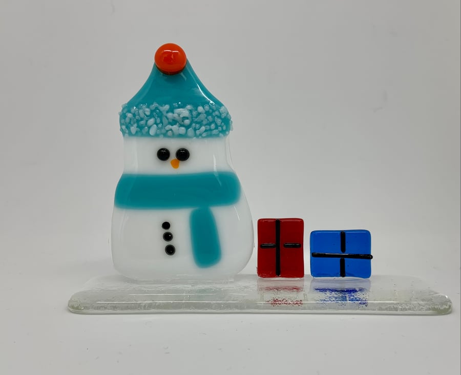 Snowman Hand fused Glass Standing decoration 