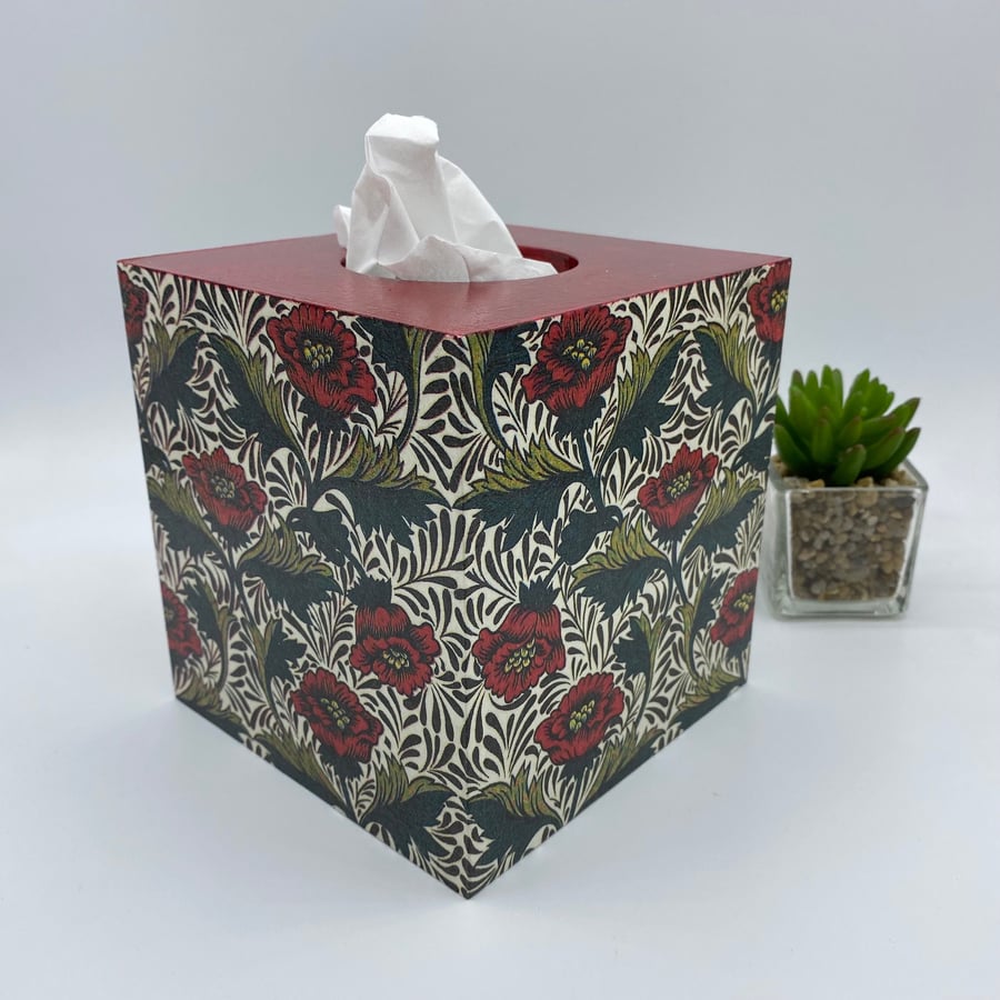 Decoupaged wooden tissue box cover, William Mor... Folksy