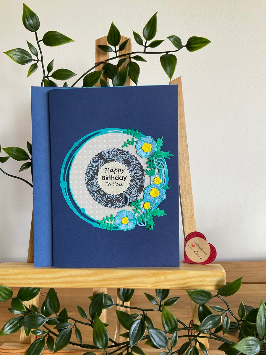 Navy blue floral birthday card