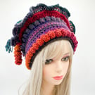 Festival Hat  Crochet Acrylic Yarn in Gold, Orange, and Green and Blue.