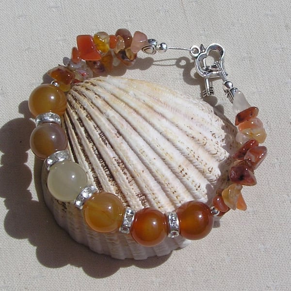 Orange Carnelian Agate Crystal Gemstone Chakra Bracelet "Citrus Burst"