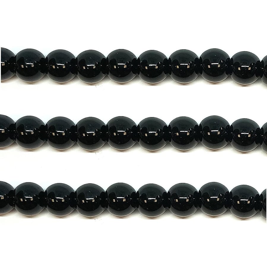 Image of Black Glass Pearl Beads 6mm Smooth Round for Jewellery Making