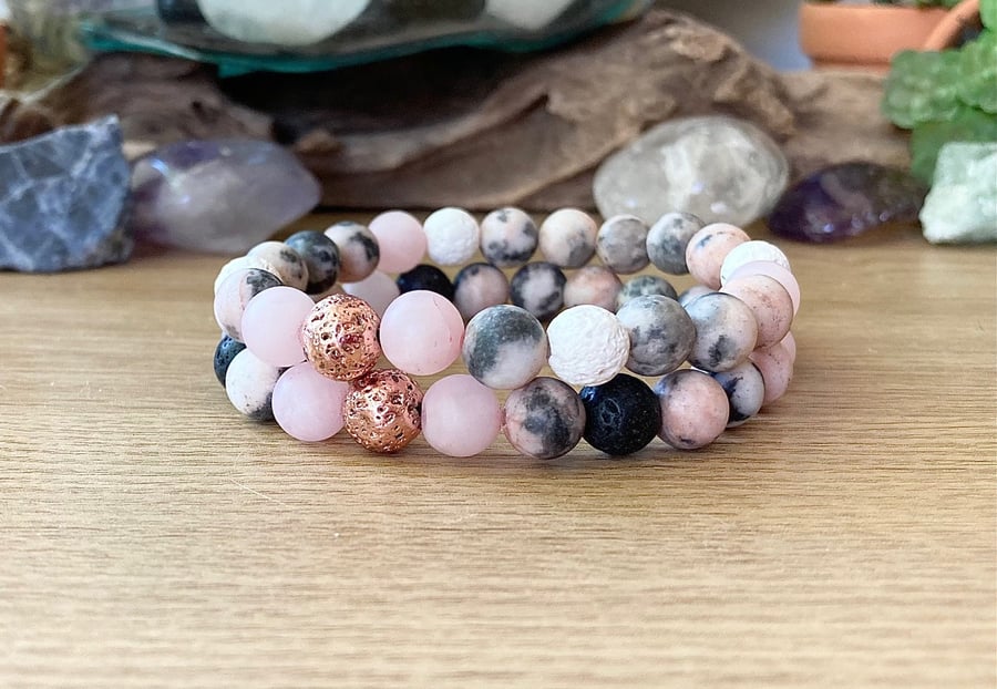 Pink Zebra Jasper Aromatherapy Bracelet 