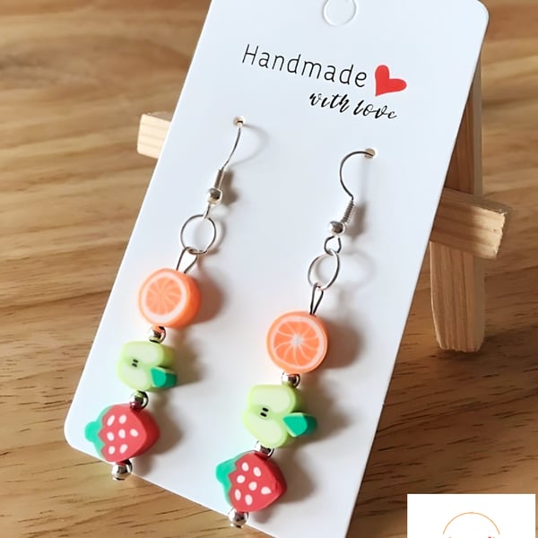 Tutti Frutti Bead Earrings Mixed Fruit, 925 Silver Hooks, Quirky Fun Jewellery 