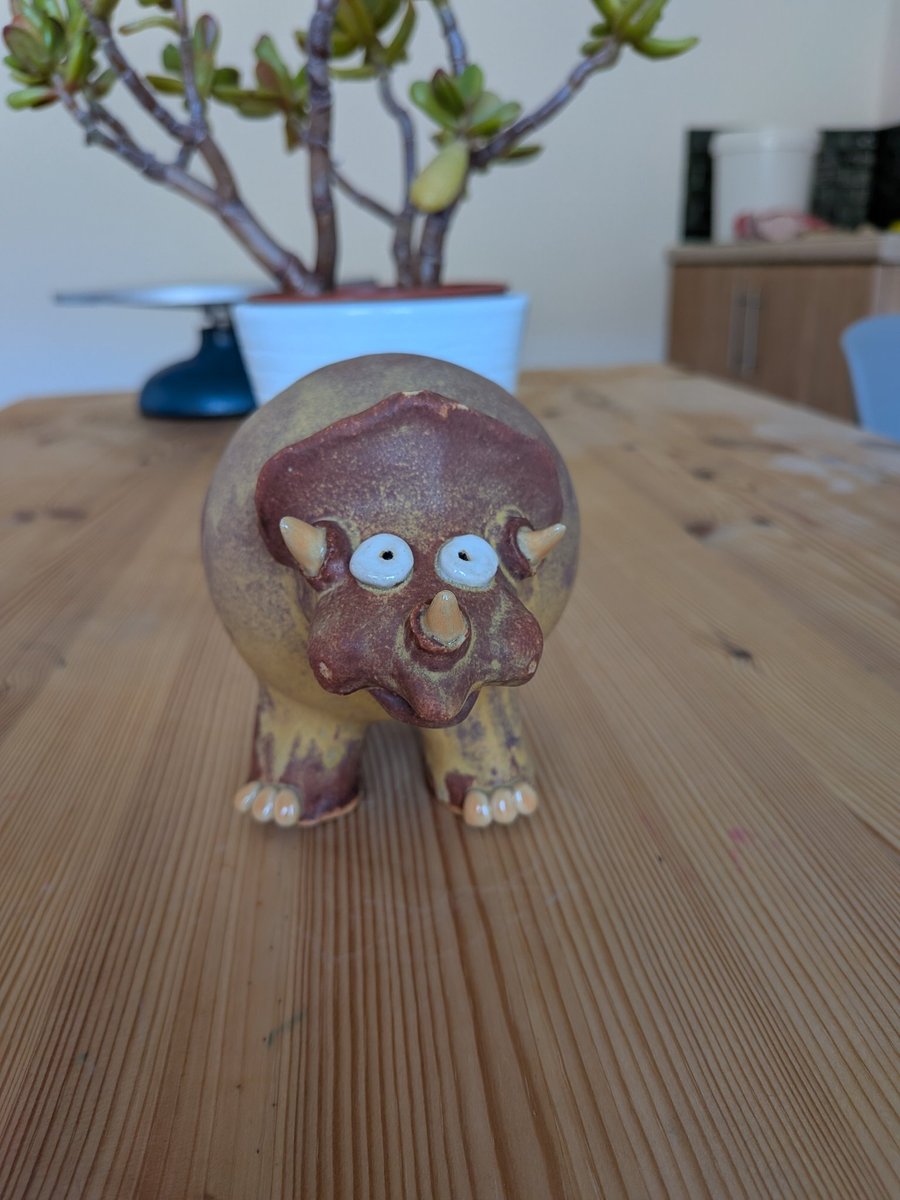 Ceramic triceratops, dinosaur ornament