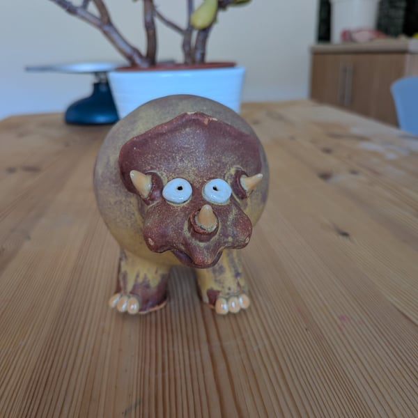 Ceramic triceratops, dinosaur ornament