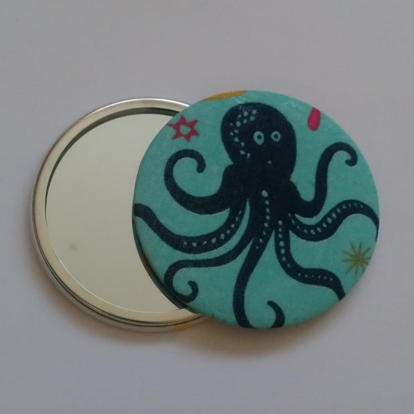 Octopus Design Fabric Backed Pocket Mirror