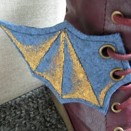 Steampunk Fabric Boot Wings Bat Wings Blue Gold