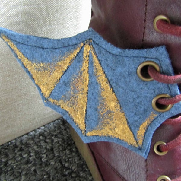 Steampunk Fabric Boot Wings Bat Wings Blue Gold