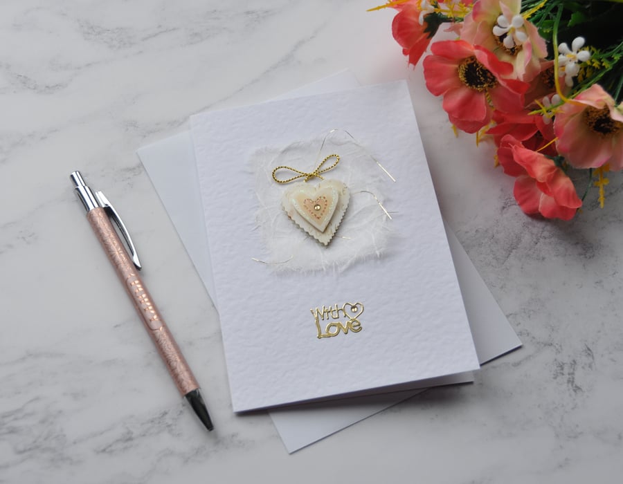 Hearts Card With Love Valentines Engagement Wedding Free Post 3D Luxury Handmade