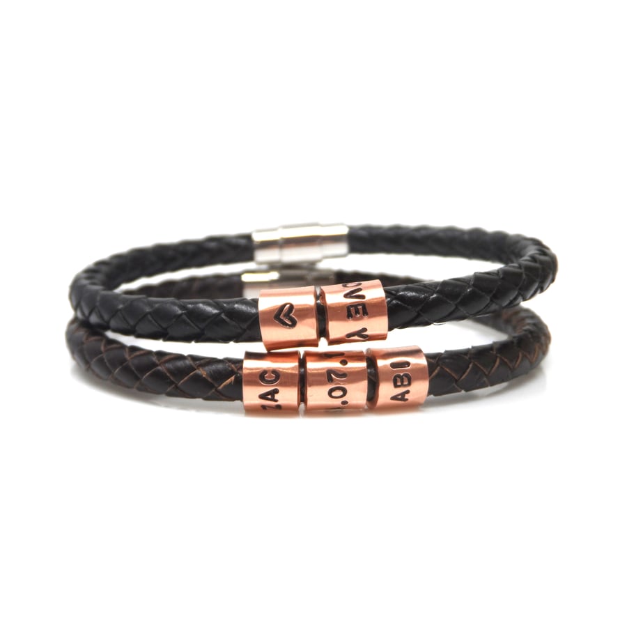 7th Wedding Anniversary Gift - Leather & Copper Bracelet - Free Delivery