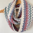 Multicoloured Crochet Infinity Scarf - Handmade - Gifts for Her - Granny Stripe