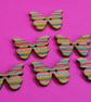 Wooden Butterfly Buttons Stripey Pink Turquoise Yellow Rainbow 6pk 28x20mm (B5) - Image 1