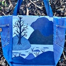 Scenic appliqué denim tote bag - Upcycled wranglers 