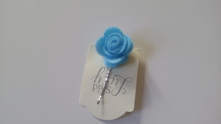 Blue felt flower bobby pin