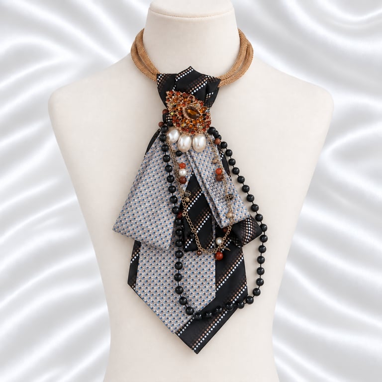 Amber Noir Upcycled Necktie Statement Necklace