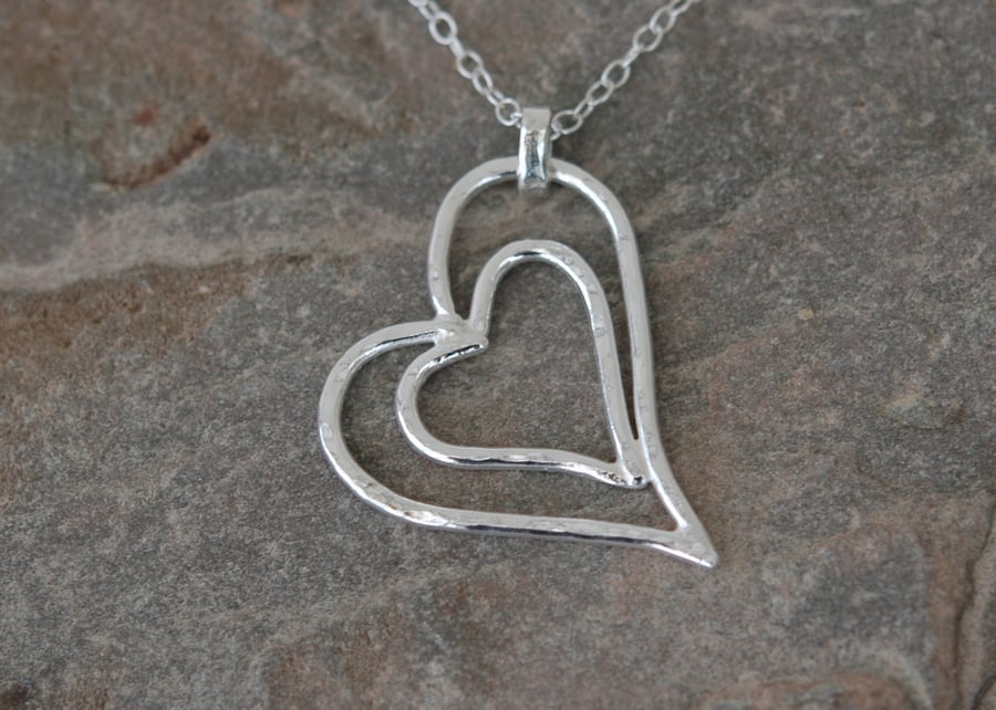 Sterling Silver Nested Hearts Pendant,   P177