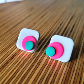 Neon Stack - Square Stud Polymer Clay Earrings 