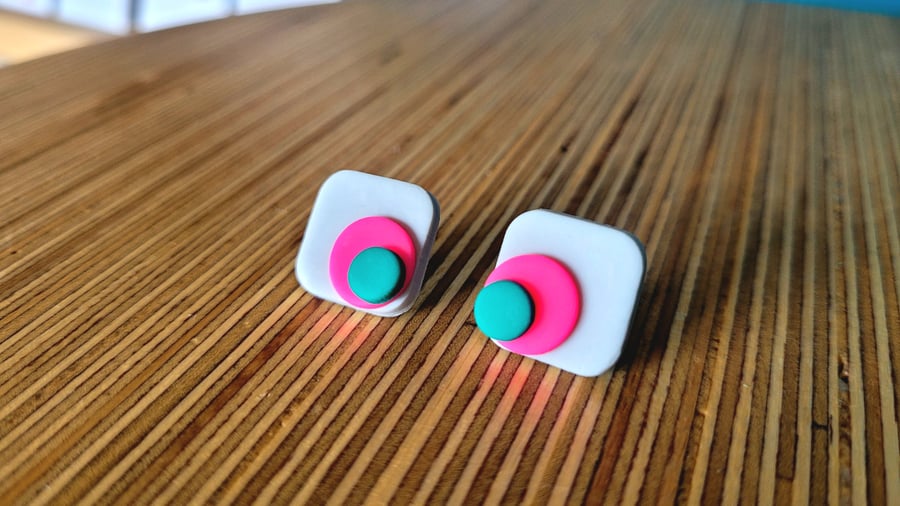 Neon Stack - Square Stud Polymer Clay Earrings 
