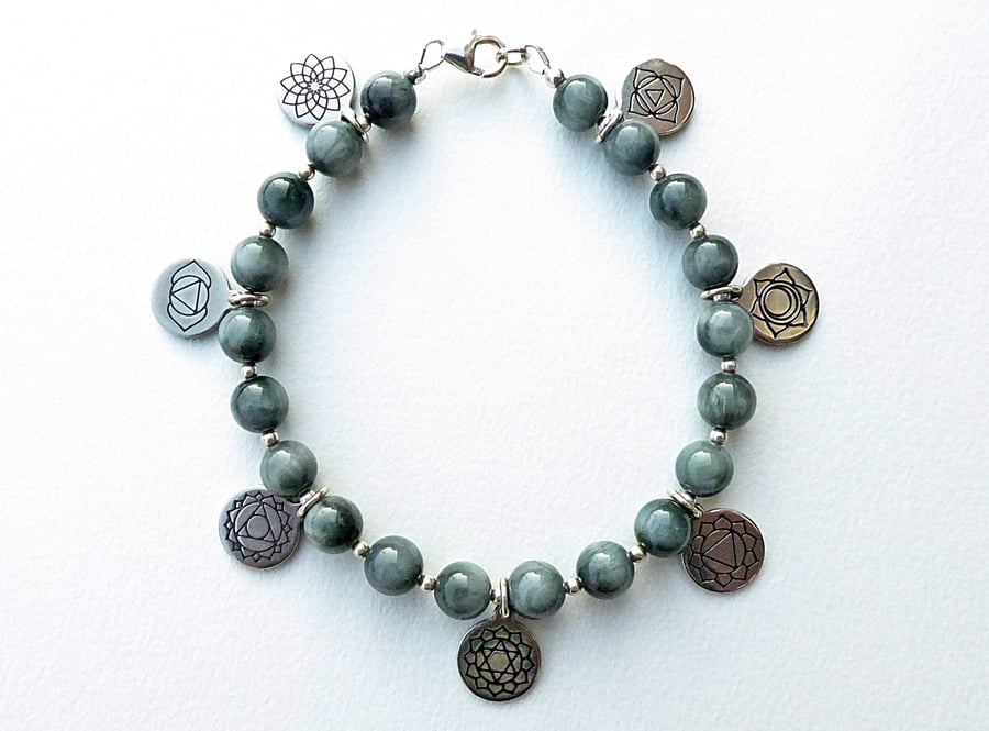 Hawk's Eye Chakra Bracelet, Chakra Charm Bracelet, Seven Chakra Bracelet