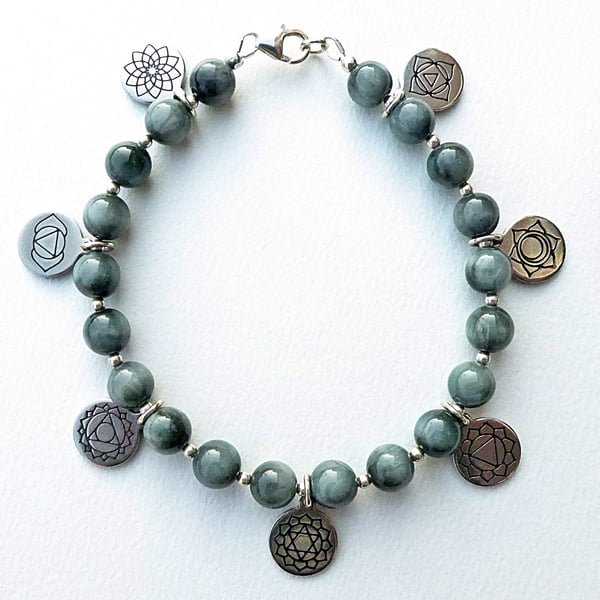 Hawk's Eye Chakra Bracelet, Chakra Charm Bracelet, Seven Chakra Bracelet