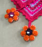 Artisan Floral Crochet Throw,Blanket with Hanging Corner Flower Motifs. 44" Sq. - Image 5