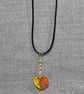 Orange and Yellow Glass Heart Pendant and Miracle Beads Short Rubber Necklace  - Image 5