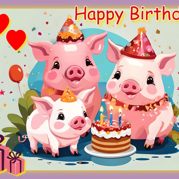 Happy Birthday 3 Pigs Card A5 