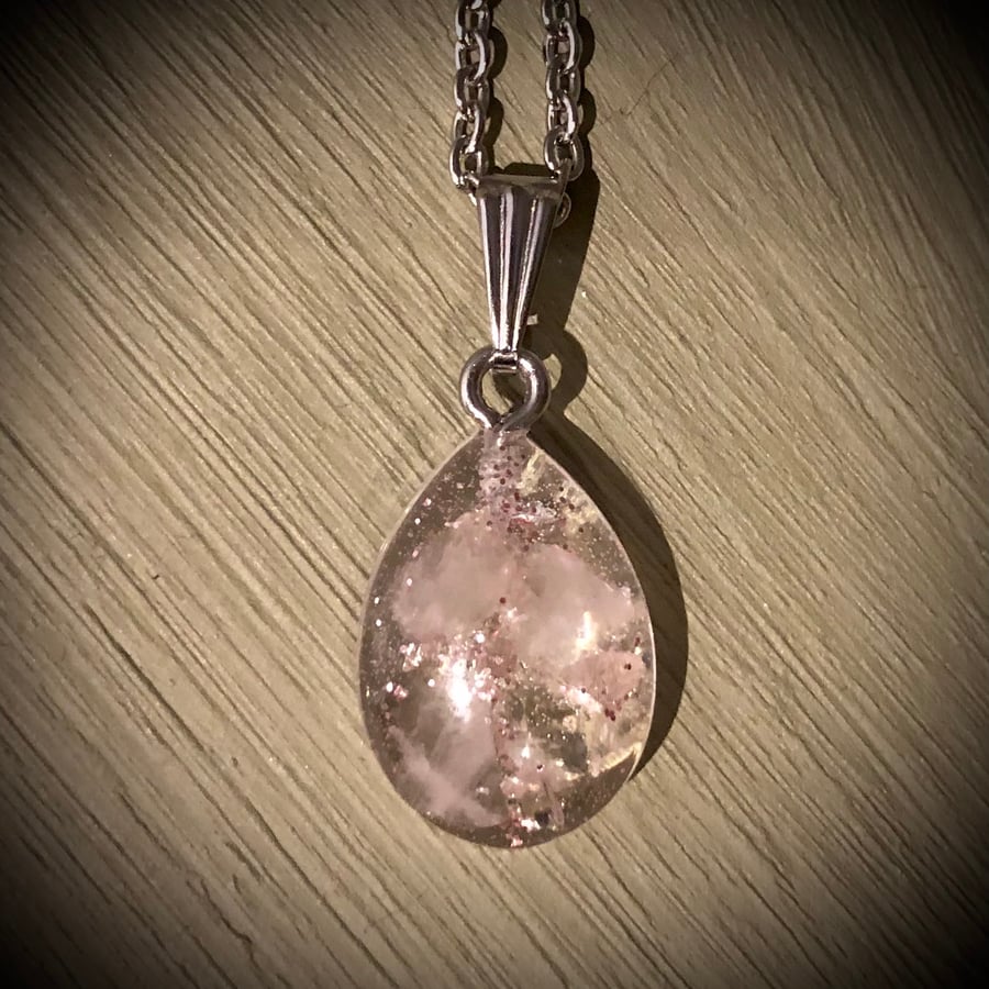 Crystal Energy Teardrop Pendant with Rose Quartz crystals (small)
