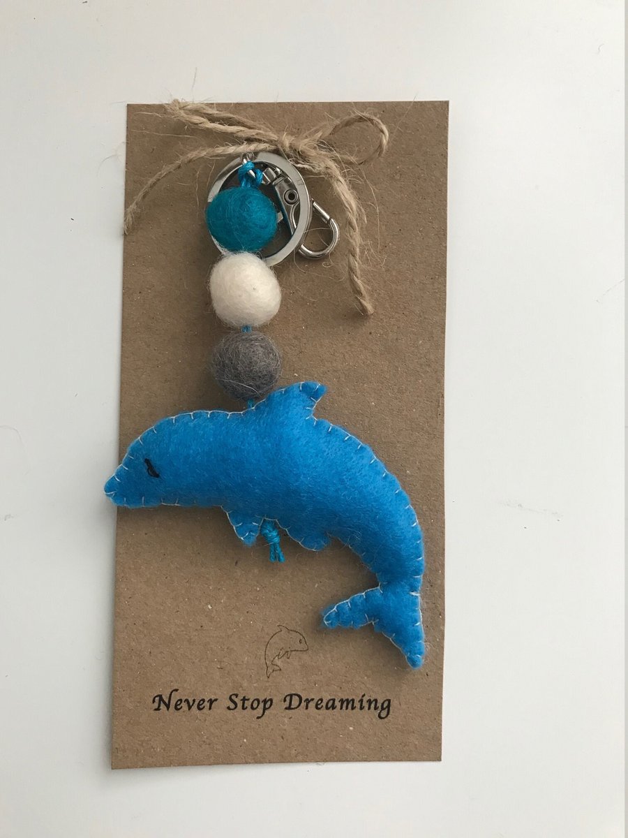 Dolphin Keyring, Handmade Felt Keyring, Valentines Gift, Stocking Filler, Bag Ch