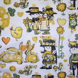 RETRO Yellow 6os 70s Happy Bunnies Jonelle Vintage Fabric Lampshade option 