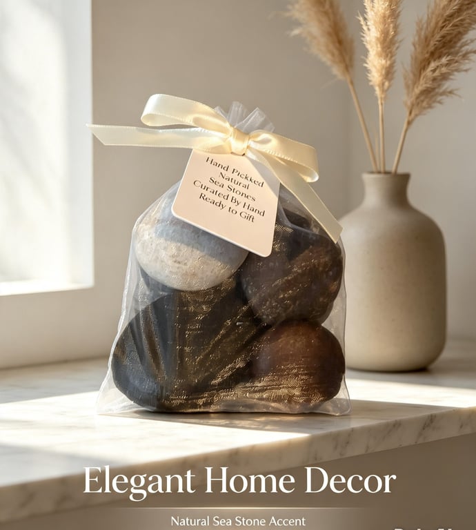Handpicked Scottish Sea Stone Gift Bag - Natural Coastal Home Décor