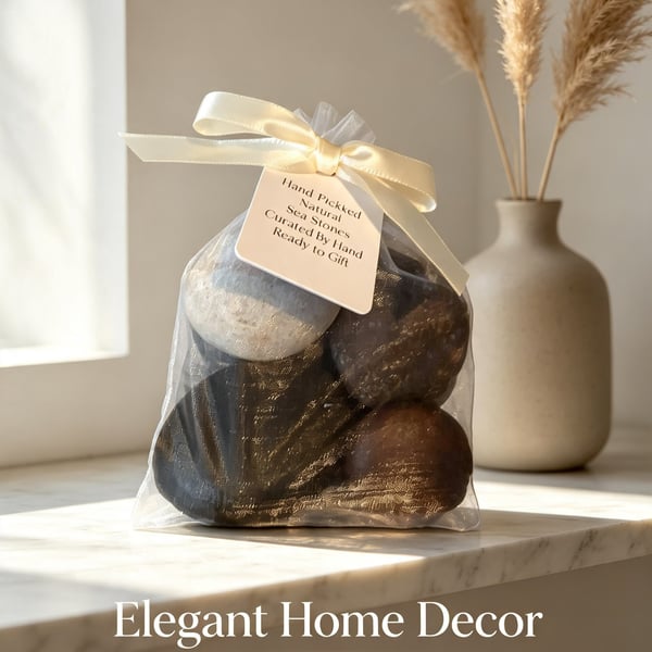 Handpicked Scottish Sea Stone Gift Bag - Natural Coastal Home Décor