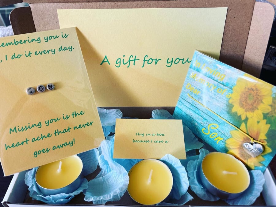 In loving memory of a dear son bereavement gift box mini hamper wish bracelet 