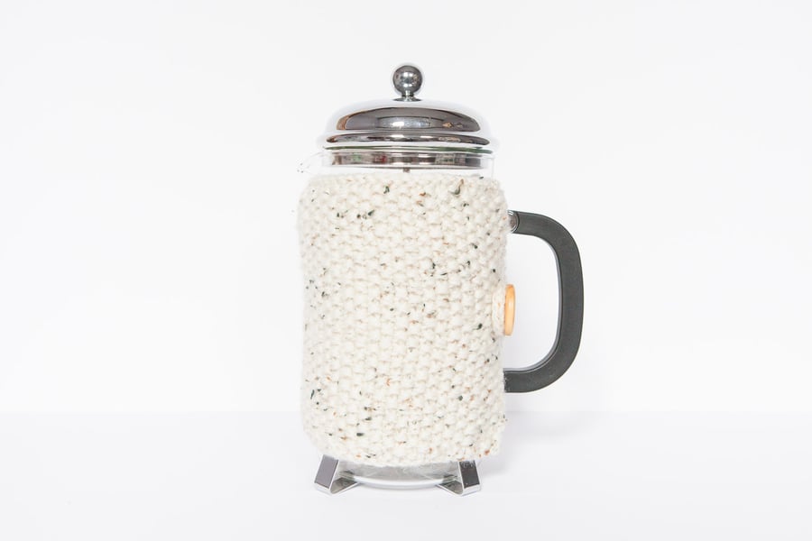 Oatmeal knit coffee cosy- Cafetiere cosy - Coffee jug warmer -French press cover