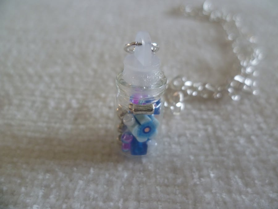 Blue Glass Bottle Pendant