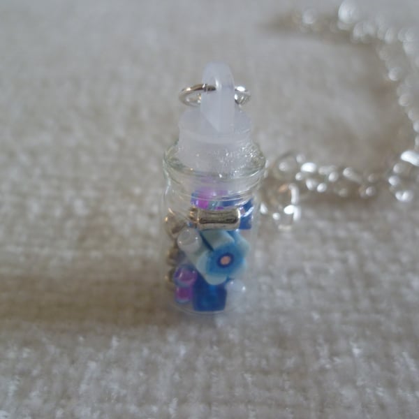 Blue Glass Bottle Pendant