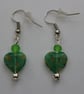 Silver plated beaded earrings- green and yellow millefiori heart - Image 1