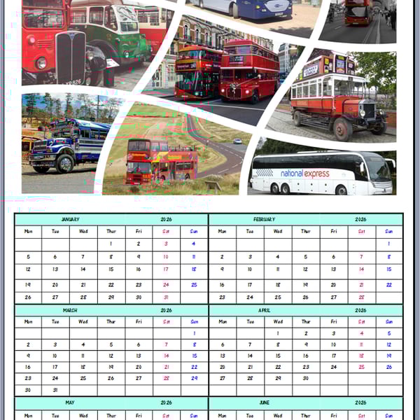 2026 A4 Buses Year At A Glance Card 