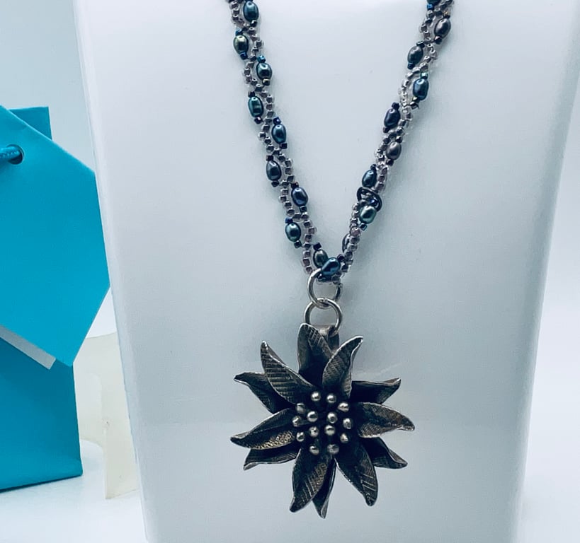 Pre Bought Silver Plated Flower Pendant on Pink Rose Quartz Chain