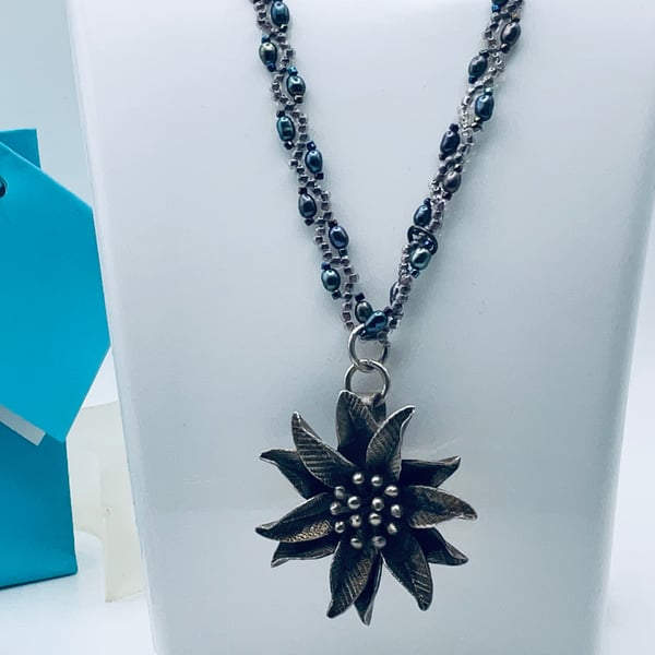 Pre Bought Silver Plated Flower Pendant on Pink Rose Quartz Chain